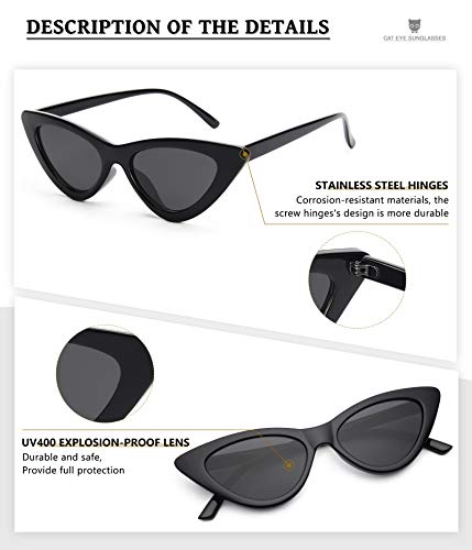 Livhò Retro Vintage Narrow Cat Eye Sunglasses For Women Clout Goggles Plastic Frame (Black Grey) #TOP1