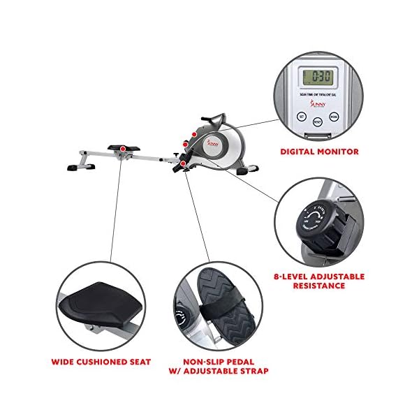 Sunny-Health-Fitness-Magnetic-Rowing-Machine-Rower-with-LCD-Monitor Sunny Health & Fitness Magnetic Rowing Machine Rower with 8-Level Resistance, Extended Slide Rail & Digital LCD Display - SF-RW5515