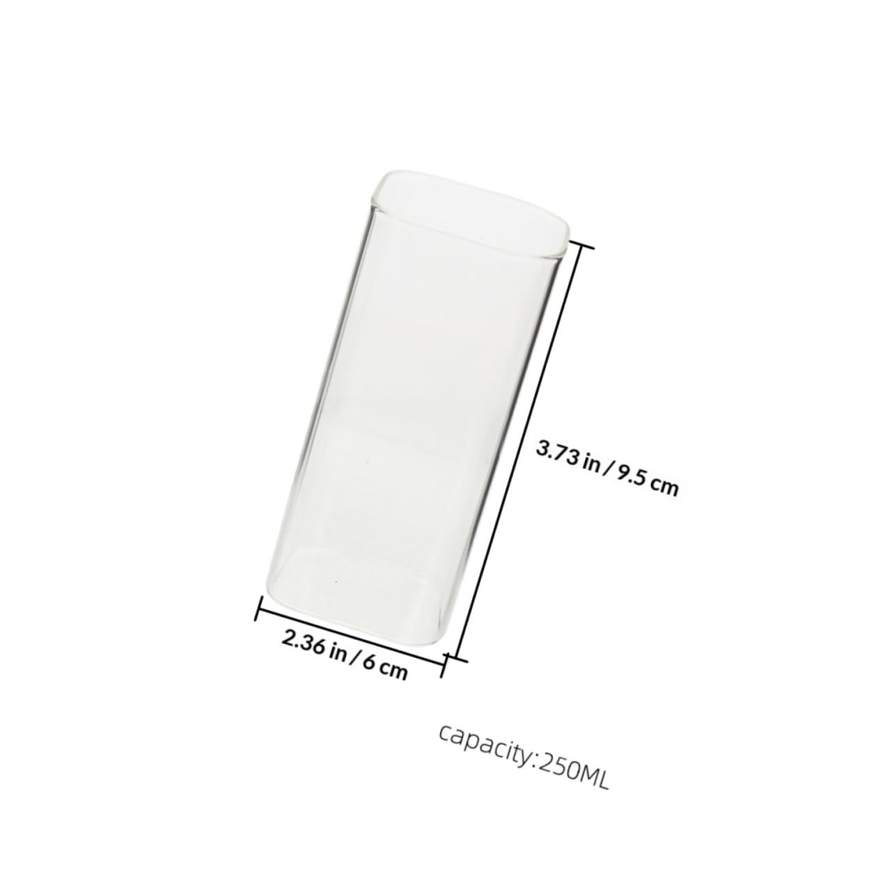 Set 6 Bicchieri D’acqua Quadrati in Vetro Trasparente 250 Ml, Tazze di Vetro Resistenti al Calore per Uso Domestico, Bar e Ristorante, per Bevande, Cocktail e Tè
