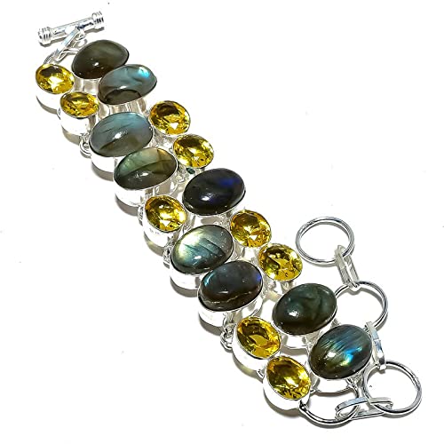 Bracelet en labradorite noire et citrine argenté fait main pour femme