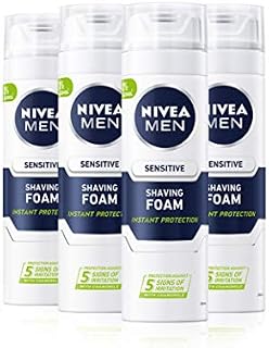 NIVEA MEN Sensitive Shaving Foam Pack of 4 (4 x 200ml) Sensitive Skin Shaving Foam, Shave Gel for Men, Shaving Gel for Irritated & Dry Skin with Witch Hazel