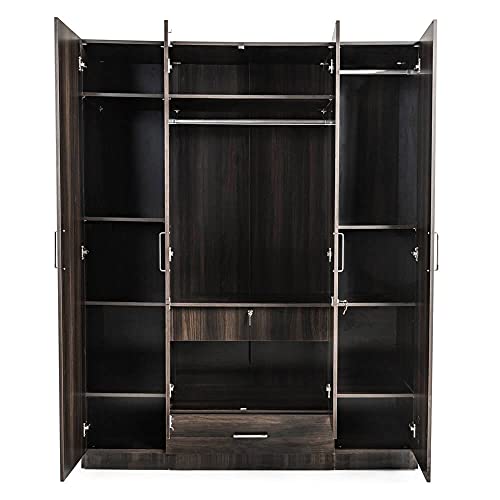 Image of Wakefit Wardrobe | 1 Year Warranty | Engineered Wood Almirah, Cupboard for Clothes Storage | 4 Door, 1 Drawer, 2 Hanging Space | Cashmere - Dark Brown