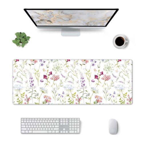 Image of Floral Large Gaming Mouse Pad, Extended Flower Mousepad, Big Long Non-Slip Mouse Mat for Keyboard, Computer for Office, 31.5 * 11.8 in