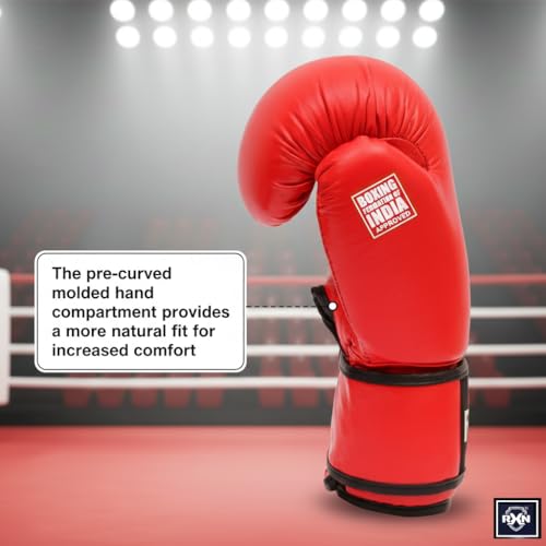 Image of RXN Training & Sparring Boxing Gloves for Men & Women (Red,16oz) | MPF Molded Foam Padding | Hook & Loop Wrist Closure | Pre-Curved Fit for Boxing, Kickboxing, MMA & Fitness Training