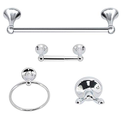 Nuk3y Vista Modern 4 Piece Bathroom Hardware Towel Bar Accessory Set (Chrome)