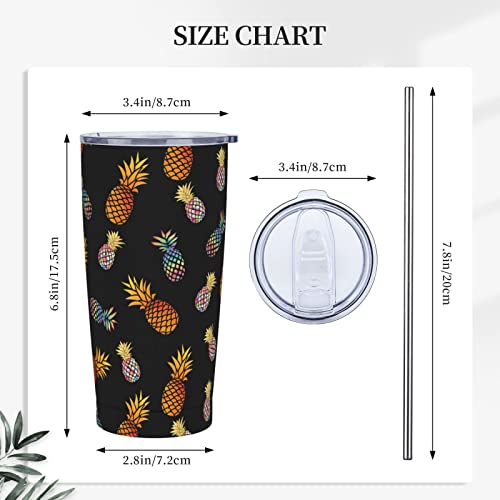 Gold- und Aquarell-Ananas-Becher mit Deckel und Strohhalm, 590 ml, Reise-Kaffeetasse, wiederverwendbar, lebensmittelecht, Vakuum-Wassergläser, Thermobecher, Edelstahl, isolierte Kaffeetassen,