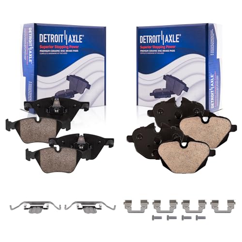 Image of Detroit Axle - Brake Pads for 2011-2016 BMW 528i, 2012-2016 528i xDrive, Ceramic Brake Pads w /Hardware 2013 2014 2015 Front and Rear Replacement [Excluding Models w /Performance Brakes]