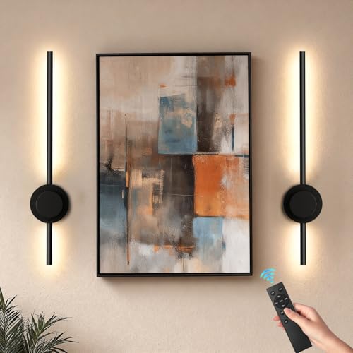 LangPlus+ Juego de 2 apliques de pared que funcionan con pilas, rotación de 360°, inalámbricas, recargables, USB, luces de pared LED con control remoto, lámpara regulable de 3000 K/4000 K/6000 K para