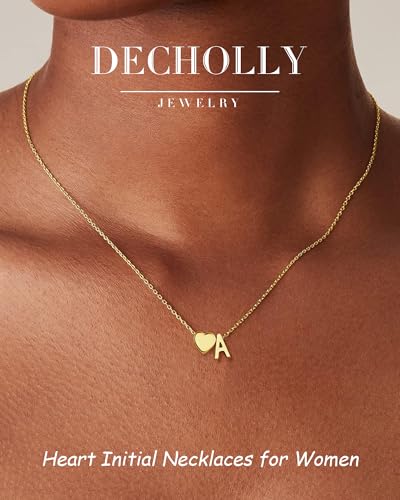 Gold Heart Initial Necklaces for Women Girls - 18K Gold Plated Heart Initial Pendant Necklace Dainty Heart Necklace Tiny Gold Initial Necklace for Women Girls Jewelry Gifts2