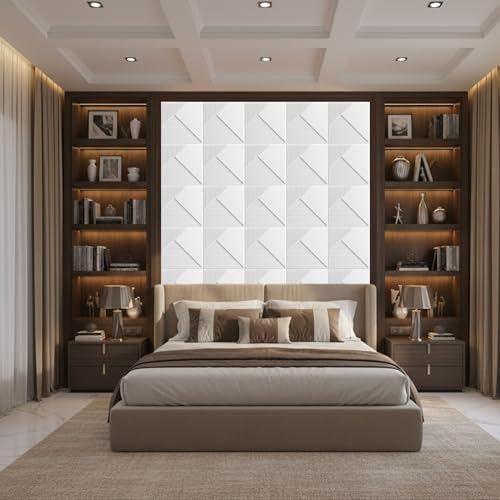 Image of Kayra Decor 3D PVC Wall Panels for Bedroom & Living Room | Fluted 1 Design | White Color | 19.7 x 19.7 Inch | Pack of 12 | 32.28 Sq Ft