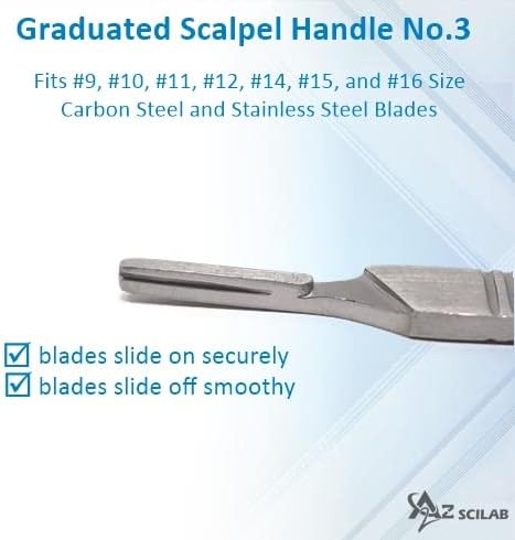 Miniatura 5 de A2Z SCILAB 100 cuchillas estériles de acero al carbono #10 con mango de bisturí libre #3