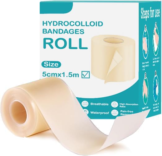 5cmx1.5m Hydrocolloid Bandage Wound Care Hydrocolloid Roll Cut-to-size Waterproof Tape Portable Gentle Breathable Bandage suitable For Sensitive Skin Hands Feet Toe Face Pimple
