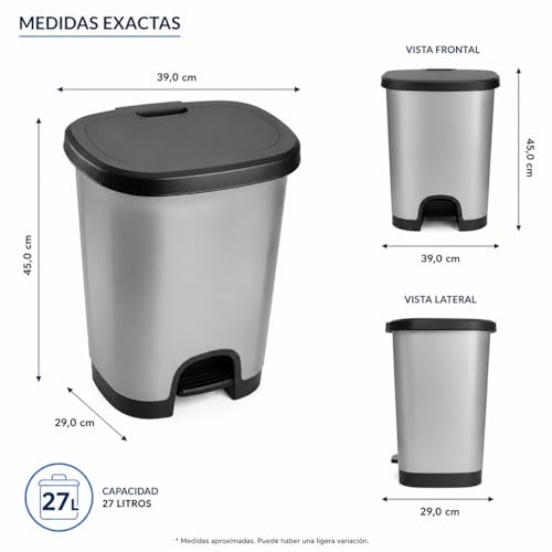 Miniatura 2 de Cablepelado Cubo Basura Plastico Apertura Pedal 27 Litros - Cubo Reciclar - Cubo Con Pedal 27l- Pp5 - Plástico Resistente Gris Oscuro
