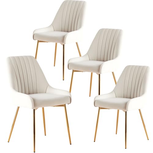 Fiximaster Esszimmerstühle 4er Set, Samt Polsterstühle mit Rückenlehne, Küchenstühle mit goldenen Beinen, Ergonomische Stühle für Esszimmer, Wohnzimmer und Schlafzimmer (Weiß)