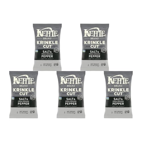Image of Kettle Brand Krinkle Cut Salt and Fresh Ground Pepper Kettle Potato Chips,Gluten-Free,Non-GMO,7.5 oz Bag,(Pack of 5)
