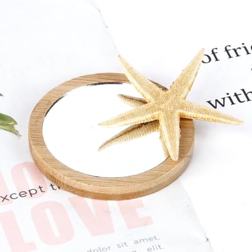 Espejo redondo de mano mini portátil madera 6 piezas miniatura 3