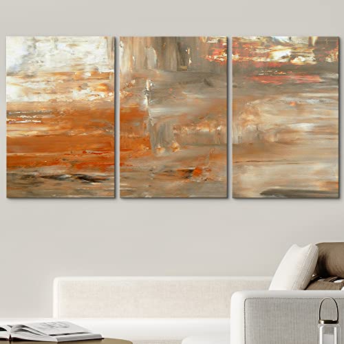 Wall26 Canvas Print Wall Art Set Gray & Orange Paint Smudge Strokes Abstract Shapes Illustrations Modern Art Bohemian Colorful Multicolor Ultra For Living Room, Bedroom, Office - 16"X24"X3 Panels #TOP1