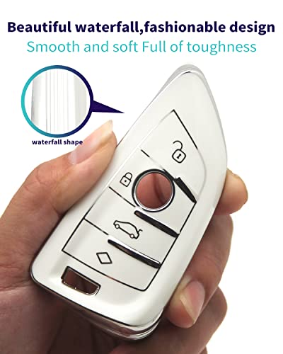Haoyoumei Suitable For Bmw Key.advanced Soft Tpu Key Case Is Compatible With X1 X3 X4 X5 X6 X7 M5 M6 1 3 4 5 6 7 Gt3 Gt5 Gt6 Key 360 Degree Full Protection Key (Type B White Key Cover + Key Chain Set) #TOP2