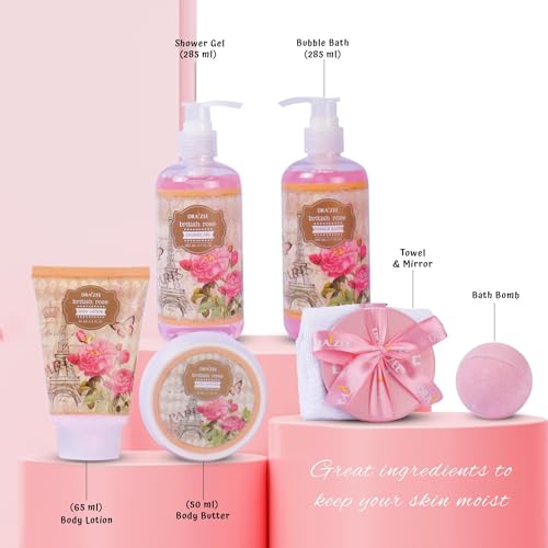 Luxury Spa Gifts for Women – 8 Pc Rose Scented Bath and Body Set with Bubble Bath, Lotion & More – Luxury Self Care Kit for Wife, Mom, Girlfriend, Birthday Gifts for Women by Draizee - Image 4