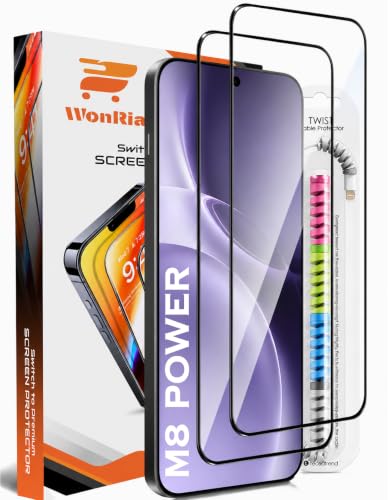 Image of WonRia Pack 2 - Tempered Glass for Poco M8 Power 5G with Cable protector [1 Month Warranty] Edges to Edge 9H Hardness Screen Glass Protector with Easy Installation kit