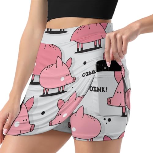 Jupe de tennis avec poche short de golf athlétique et respirante pour femme dessin cochon