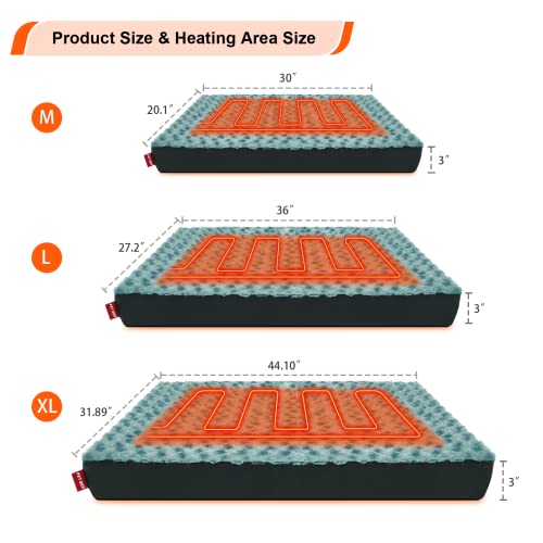 Heated Dog Bed, 12V Safe Voltage Far Infrared Electric Heating Arthritis Orthopedic Dog Bed With Thickened Memory Foam, Aexinbo Heated Pet Bed With Waterproof Cover For Medium Dogs, Large Dogs (Large) #TOP1