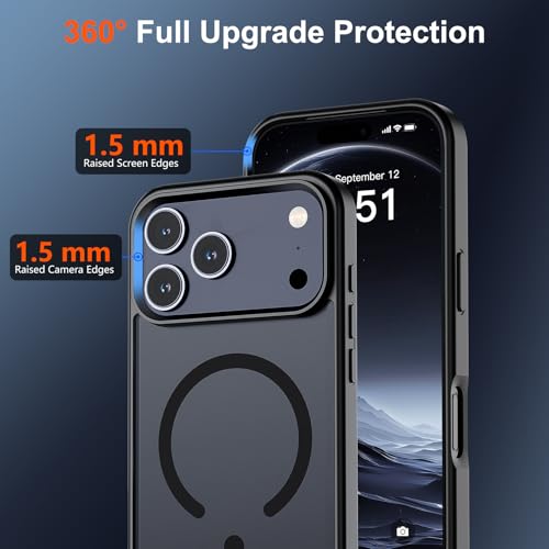 SUPFINE Magnetic for iPhone 17 Pro Case (Compatible with MagSafe)(Military Grade Drop Protection) Translucent Matte Shockproof with Anti-Fingerprint Phone Cover 2025,Black image 4