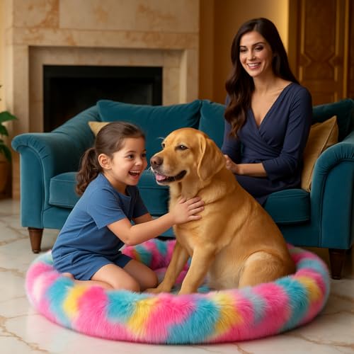 Image of RvPaws Faux Fur Pet Beds for Indoor, Dog Bed for Small & Puppy, Soft Fluffy Donut Cuddler Washable Round Pet Bed for Puppy and Kitten (Length 26 Inch - Medium)