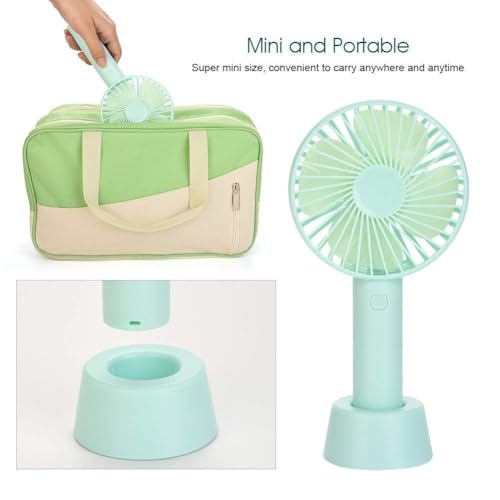 Image of Portable Handheld Fan, USB Rechargeable, 3 Speed Settings, Mini Desk Fan with Stand, Green, for Office Bedroom Outdoor Travel