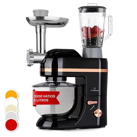 Klarstein Robot de Cocina, Batidora Amasadora Picadora 5 Funciones: Amasar, Mezclar, Picar, Batir y Licuadora con Vaso l Amasadora Repostería 1300W, Capacidad 5 l. l Robot Amasador, 6 Potencias, Negro