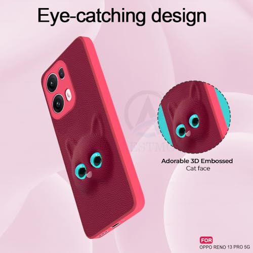 Image of AESTMO Back Case Cover for Oppo Reno 13 Pro 5G Back Cover | 3D Cat Cover | Leather Finish | Full Body Protection | Camera Protection Back Cover for Oppo Reno 13 Pro 5G (Pink)