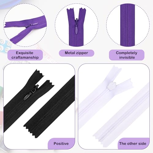 Image of Invisible Zipper, DOITEM 60pcs 8 Inch 12 Inch Invisible Multicolor Nylon Coil Zippers for Sewing and Crafts 15 Colors