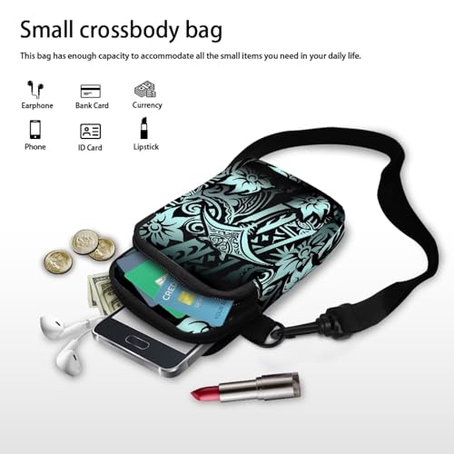 Image of Hawaiian Tribal Small Crossbody Bags for Women Cell Phone Bag Purse, Sea Turtle Zipper Sling Purses Shoulder Bag