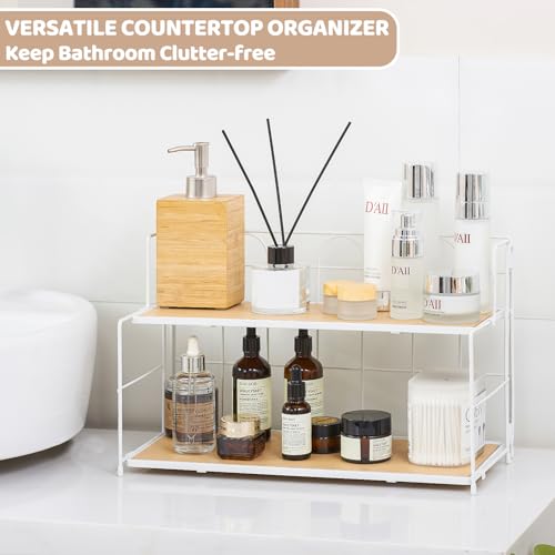 Edergoo Bathroom Counter Organizer 10s Tool-Free Install, 2 Tier Bathroom Organizers and Storage, Collapsible Bathroom Organizer Countertop, Wood Bathroom Kitchen Countertop Organizer, White — view 6