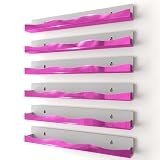 YMVV Wall-Mounted Nail Polish Organizer Rack - 15 Inch Pink Mirror Finish Nail Polish Shelf, Makeup & Beauty Essentials Storage - Multi-Purpose Display Holder for Small Space, Vanity Bathroom, 6 Pack