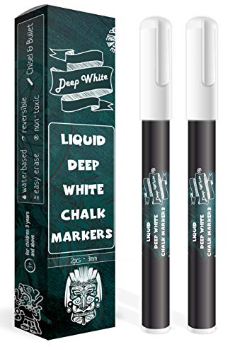 Deep White Liquid Chalk Markers White fine tip for Bistro & wedding menu, Glass Window case, Chalkboards and Blackboards