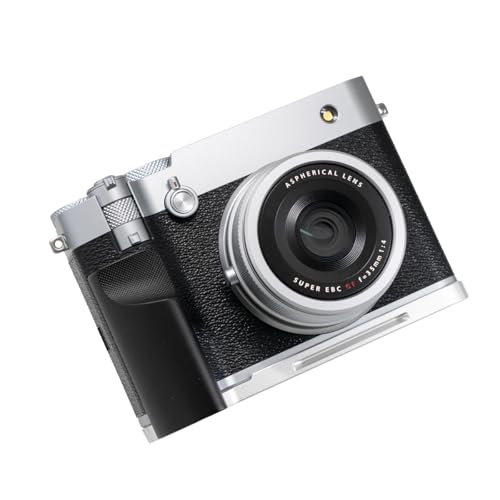FUJIFILM GFX100RF 専用 カメラウッドグリップ 高級檀木材 木製ハンドル メタルベース L型グリップ ハンドメイド カメラケージ 電池交換可能 (ブラック アルミ合金+ホワイト)