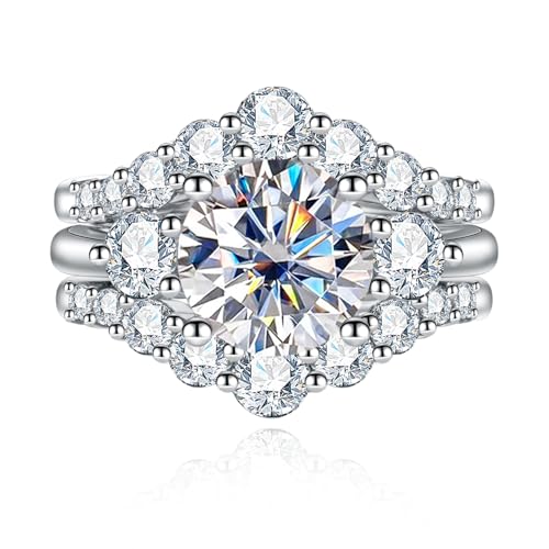 Yeesoth Moissanite Wedding Ring Set 3CT Center Stone D Color 925 Sterling Silver Moissanite Engagement Rings Bridal Set for Women with Certificate (size 5)
