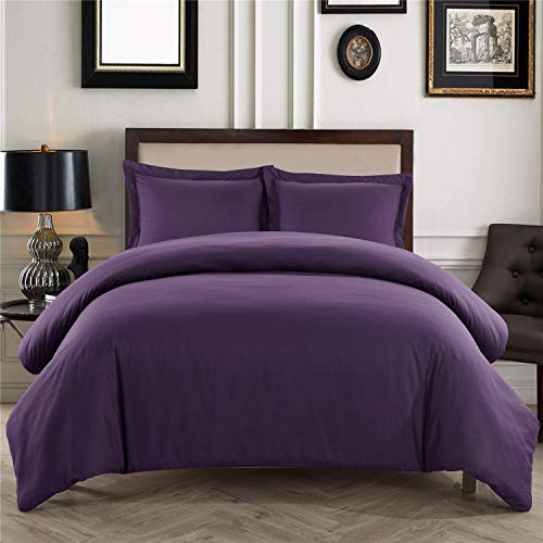 BuLuTu Purple Duvet Cover King Solid Duvet Cover Dark Violet Purple Quilt Cover Style for Adults,Boys,Girls 3 Pieces 1 Duvet Cover 2 Pillow Shams Purple Comforter Cover with Zipper&Corner Ties (King)