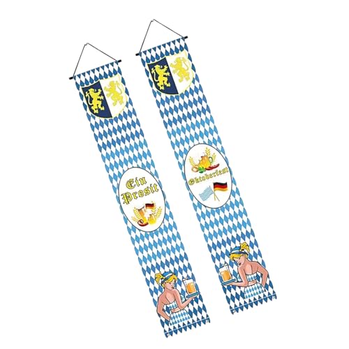 OUDQFCJ (180 * 30cm) 2 Stück Oktoberfest Deko Banner, Bierfest Dekoration Set, Bayerisches Oktoberfest Fahnen, Veranda Zeichen Willkommen Banner für Oktoberfestparty Indoor Outdoor Hängende Dekoration