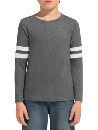 Image of Haloumoning Boys Long Sleeve Shirts Kids Crewneck T Shirts Casual Striped Tops Tees 5-14 Years
