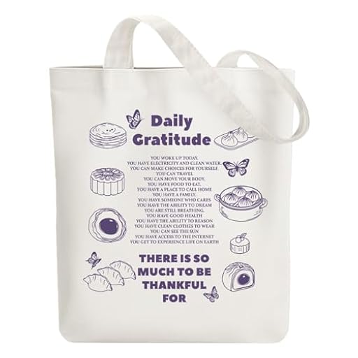 ANATTASOUL Bolsa de Tela Impresa Gratitud diaria y comida, Tote Bag Tela Mujer,Shopper Algodón 38 * 40cm, Beige Bolsa de Transporte para Mujer, Saco Tote Bag de Lona Regalo | Ya disponible en tu tienda friki favorita! En mundofriki.es!