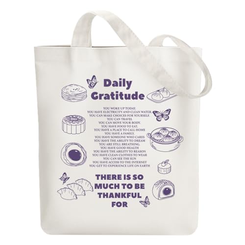 ANATTASOUL Bolsa de Tela Impresa Gratitud diaria y comida, Tote