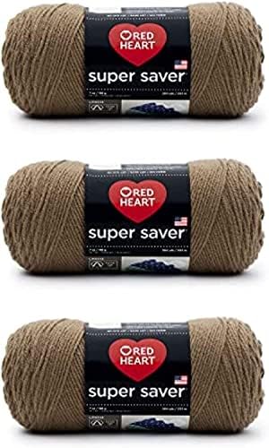 Red Heart Super Saver Café Latte Yarn - 3 Pack of 198g/7oz - Acrylic - 4 Medium (Worsted) - 364 Yards - Knitting/Crochet