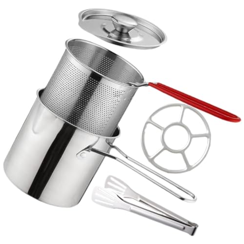 Cabilock 1Set Deep Fryer Pot Fry Pot with Fry Basket and Lid for Crispy Fried Foods Any Stove Top Easy to Clean and Safe Cooking