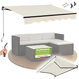 Juskys Gelenkarmmarkise 300 x 250 cm, UV40+ & wasserabweisend, mit Kurbel & Wandhalterung Länge + Winkel einstellbar, Markise für Terrasse & Balkon, Sonnenschutz Balkonmarkise Gelenkmarkise, Beige