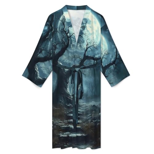 Bata de baño para hombre Moon Dark Forests hasta la rodilla fina 4