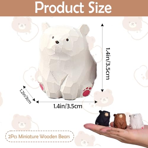 Figuras decorativas de oso talladas a mano de madera 2-pack miniatura 2