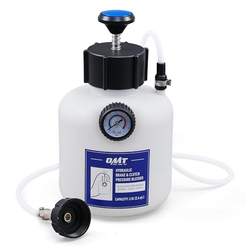 Image of OMT 2.5L One-Person Pressure Brake Bleeder Kit Extractor with 42mm Adapter | Compatible with 42mm European Vehicles, Polyethylene Tank with Built-in Pressure Gauge, Long Hose for One-Man Servicing