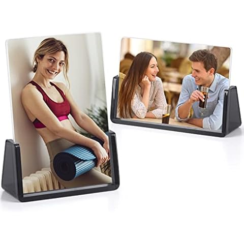AMEITECH 5x7 Acrylic Picture Frames 2 Pack, Frameless Photo Frame with Translucent Black Acrylic Base Stand for Tabletop or Desktop Horizontal and Vertical Display Cover
